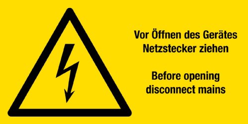 Warnschild aus Folie - Vor Öffnen des Gerätes Netzstecker ziehen - 20 X 10 cm von Max Systems