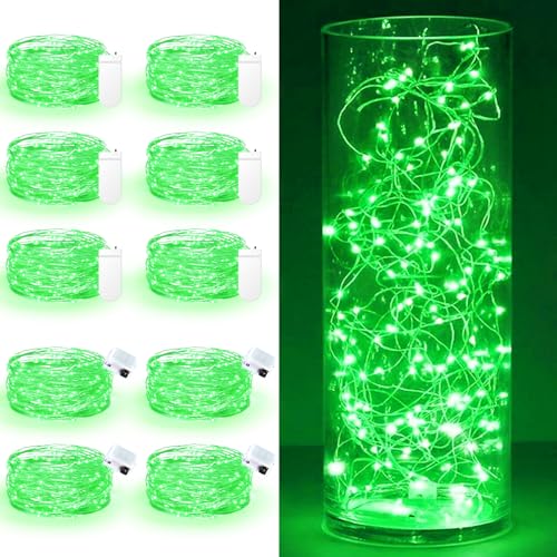 Maxee 10 Stück 1M Grün LED Lichterkette Batterie, Wasserdicht für DIY, Party, Stimmung Lichter, Weihnachtsdeko, Innen- und Außenbereich Deko, 4 Stück Quadratische + 6 Stück Flache Lichterkette von Maxee