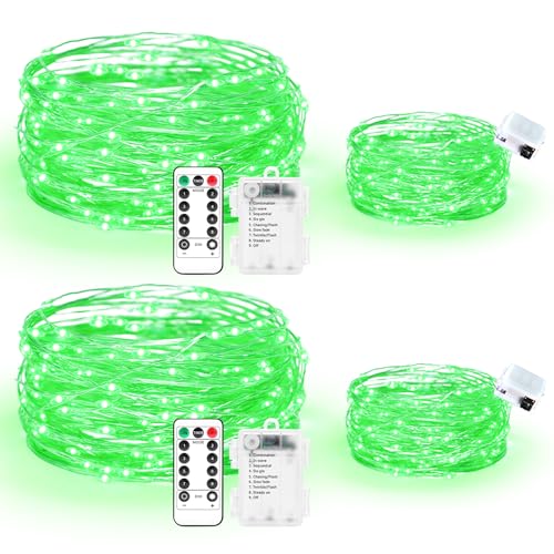 Maxee 2 Stück 10M + 2 Stück 3M LED Lichterkette Batterie, 8 Modi Fernbedienung, Timer Lichterkette, IP65 Wasserdichte, Außen Lichterkette Draht für Weihnachten Innen Aussen Deko, Grün von Maxee