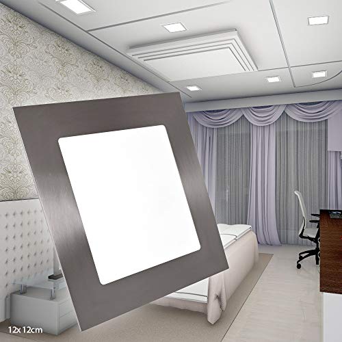 max K O M F O R T LED Panel Einbaustrahler Flach Edelstahl-Optik| 12W neutralweiß eckig | Spot Einbauspot Deckenleuchte Deckenlampe Lampe Leuchte von max K O M F O R T