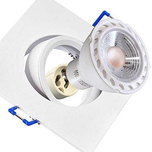 Maxkomfort Einbaustrahler weiß mit GU10 Fassung ECKIG + 5W LED warmweiß Einbauleuchte Einbauspot Rahmen Schwenkbar Rostfrei Deckenspot Strahler Spot 5104 von Maxkomfort