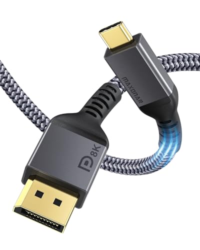 Maxonar USB C auf DisplayPort Kabel 8K@60Hz 1.8M/6FT 4K@60Hz/144Hz/120Hz 5K@60Hz 2K@240Hz Thunderbolt 3 zu DisplayPort HBR3 Typ C DP 1.4 für MacBook Pro 2021,M1 Pro/M1 Max, Mac Mini VESA-Zertifiziert von Maxonar