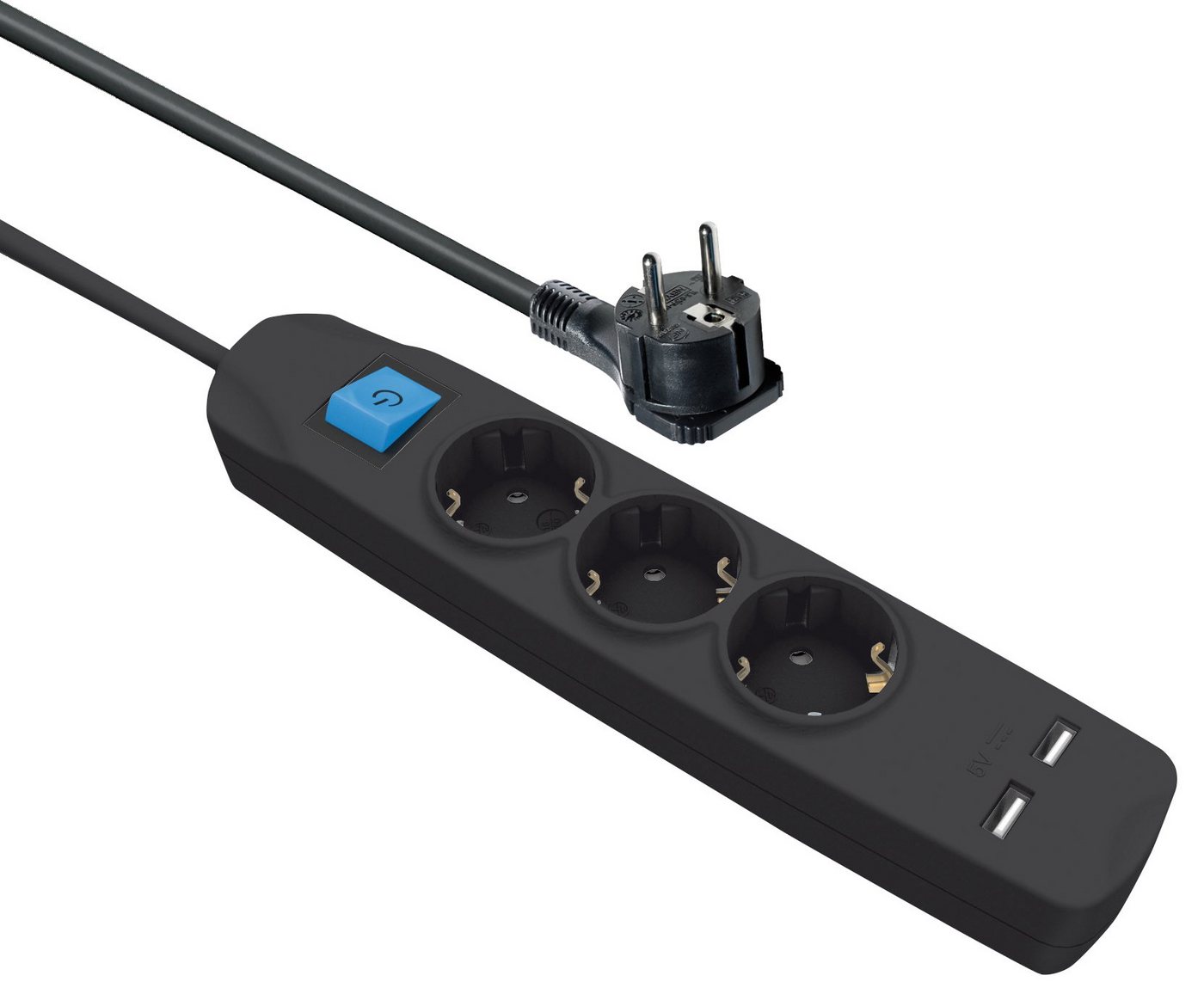 Maxtrack Steckdosenleiste (Kabellänge 1.5 m), 3-fach Steckdosenleiste mit flachem Winkelstecker und 2x USB von Maxtrack