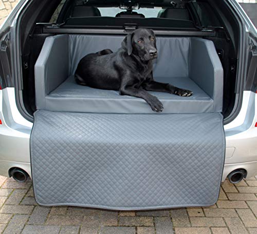 Mayaadi Home Premium Hundebett - 100 x 70 cm - Hochwertiger Autositz für Deinen Hund - Autohundebett mit Schutzdecke - Kofferraum Bett Hunde - Kunstleder - Travel - Grau - M von Mayaadi Home