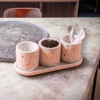 Terrazzo-Töpfe Mit Tablett, Bunter Kerzenhalter Aus Beton Und Gewürzbehälter, Blumentopf, Einzigartiges Hausgeschenk, Küche Garten Keramik von MaydaStudios