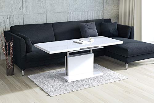 Design Couchtisch Tisch Aston Weiß Hochglanz stufenlos höhenverstellbar ausziehbar 120 bis 200cm Esstisch von Mazzoni