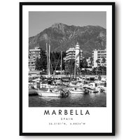 Marbella Reisedruck, Spanien Poster, Einzigartiges Wandkunst-Dekor, Schwarz-Weißes Wohndekor, Marbella, Beliebter Druck A1/A2/A3/A4/A5 von MeAndKatePrints