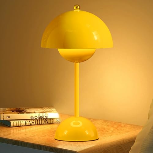 MeYuxg Pilz Lampe, Flowerpot Lampe mit 3 Helligkeitsmodi, Led Tischleuchte Kabellos, Tischlampe Pilz, Tischlampe Kabellos Dimmbar, Akku Tischlampe Aufladbar für Schlafzimmer, Büro, Restaurants (Gelb) von MeYuxg