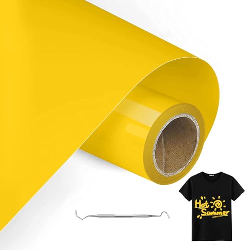 MeYuxg Plotterfolie Textil Gelb - 30.5 CM x 6 M Plotterfolie für Textil, Heat Transfer Vinyl für Cricut & Cameo - Einfach zu Schneiden & Entgittern für Flexfolie Plotter Textil Design (Gelb) von MeYuxg