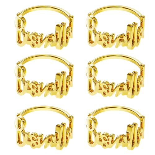 Metall Serviettenringe, 6 Stück Bismillah Brief Metall Serviettenring Set, Alphabet Serviette Schnallen Halter Tischdekoration für Hochzeit, Party, Ramadan, Bankett (Gold) von MeYuxg