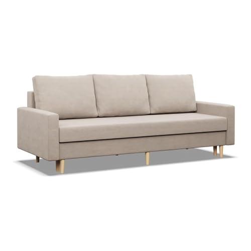 Mebligo - Sofa mit Schlaffunktion und Bettkasten Blank, 3 Sitzer Sofa 212 cm Breit, Schlafsofa, Ausziehbares Couch auf Holzfüßen, Sofa Wohnzimmer, Schlafcouch - Sofa Beige Mebligo - Sofa mit Schlaffunktion und Bettkasten Blank, 3 Sitzer Sofa 212 cm Breit, Schlafsofa, Ausziehbares Couch auf Holzfüßen, Sofa Wohnzimmer, Schlafcouch - Sofa Beige von Mebligo