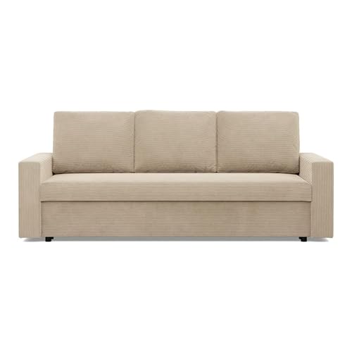 Mebligo - Sofa 3 Sitzer mit Schlaffunktion 220 x 92 x 92 cm NEO Kollektion, Sofa Klein Schlafsofa mit Bettkasten, Sofa Wohnzimmer, Sitz mit Bonellfedern, Beige Mebligo - Sofa 3 Sitzer mit Schlaffunktion 220 x 92 x 92 cm NEO Kollektion, Sofa Klein Schlafsofa mit Bettkasten, Sofa Wohnzimmer, Sitz mit Bonellfedern, Beige von Mebligo