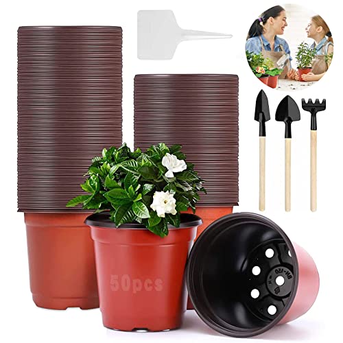 Mecctuck 50 Stück Anzuchttöpfe, Blumentöpfe, 15CM Pflanztöpfe, Plant Pot, Pflanztöpfe Anzucht, Pflanzentopf Blumentöpfe Outdoor, Round Pflanztopf für Growing und Sowing und 10 Stück Plants Tags von Mecctuck