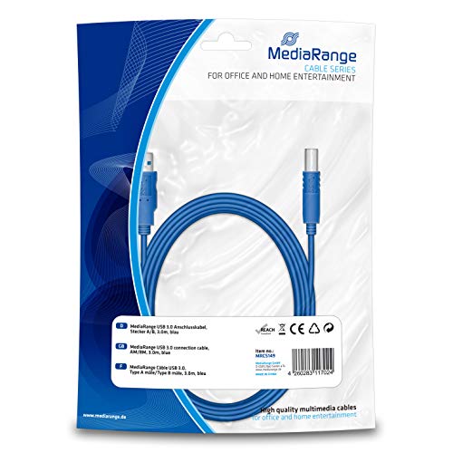 MediaRange USB 3.0 Anschlusskabel, Stecker A/B, 3.0m, blau von MediaRange