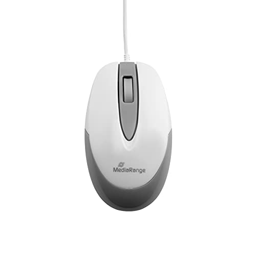 MediaRange kompakte PC-Maus mit Kabel und 3 Tasten, optischer Sensor mit 1000 dpi, Optische Maus inkl. Scroll-Rad, mit USB 2.0 Anschlusskabel, für Rechts- und Linkshänder geeignet, Farbe weiß von MediaRange