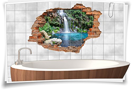 Medianlux Fliesenaufkleber Fliesenbild Aufkleber Sticker Wanddurchbruch Natur Klippen Wasserfall See, 135x90cm, 15x15cm (BxH) von Medianlux