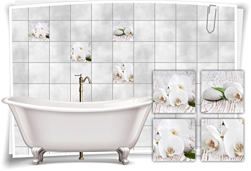 Medianlux Fliesenaufkleber Fliesenbild Blumen weiße Orchidee SPA Wellness Aufkleber Deko Bad Fliesen Badezimmer, 25x25cm fp5p4q-57516 von Medianlux
