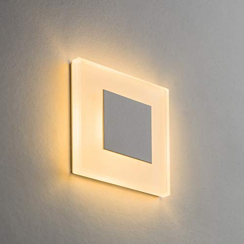 LED Treppenbeleuchtung Premium SunLED Small 230V 1W Echtes Glas Wandleuchten Treppenlicht mit Unterputzdose Treppen-Stufen-Beleuchtung Wand-Einbauleuchte (ALU: Silbergrau; LICHT: Warmweiß, 5 Stück) von meerkatsysteme