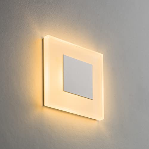 LED Treppenbeleuchtung Premium SunLED Small 230V 1W Echtes Glas Wandleuchten Treppenlicht mit Unterputzdose Treppen-Stufen-Beleuchtung Wand-Einbauleuchte (ALU: Weiß; LICHT: Warmweiß, 8 Stück) von meerkatsysteme