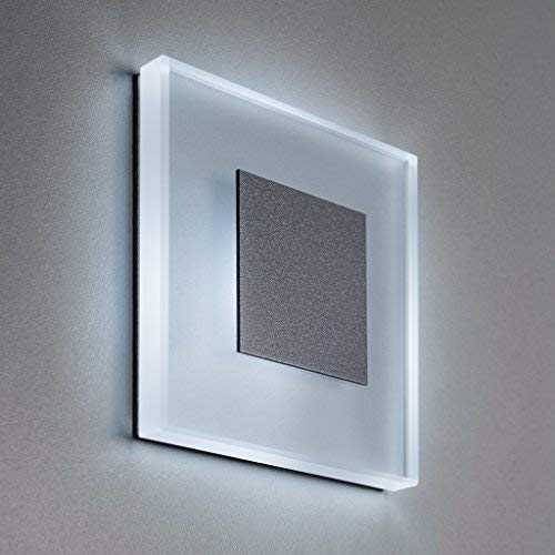 LED Treppenbeleuchtung Premium SunLED Large 230V 1W Echtes Glas Wandleuchten Wand-Lampen Treppenlicht mit Unterputzdose Treppen-Stufen-Beleuchtung Wand-Einbauleuchte (Kaltweiß, Alu: Silbergrau) von meerkatsysteme