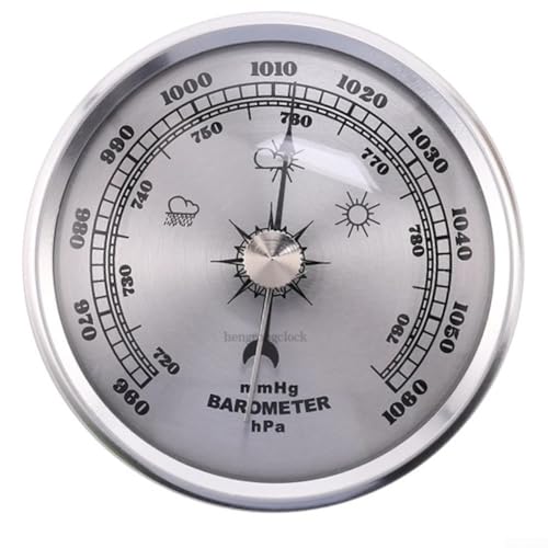 Barometer-Uhr mit Metallrahmen, für den Innenbereich, mit mechanischem Manometer und Zeitmessung, silberfarben Barometer-Uhr mit Metallrahmen, für den Innenbereich, mit mechanischem Manometer und Zeitmessung, silberfarben von MeevrgR