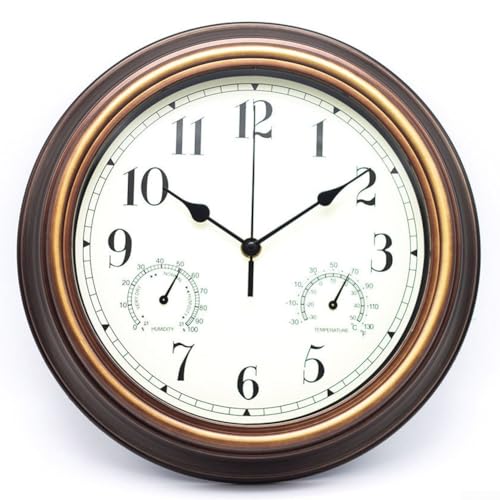 Wasserdichte Vintage-Wanduhr mit Thermometer und Hygrometer, für den Außenbereich, 30,5 cm, Rot Wasserdichte Vintage-Wanduhr mit Thermometer und Hygrometer, für den Außenbereich, 30,5 cm, Rot von MeevrgR