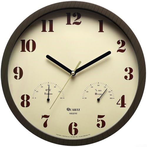 Wetterfeste Outdoor-Uhr mit eingebautem Thermometer und Hygrometer, perfekt für Terrasse und Veranda, Dunkelbraun Wetterfeste Outdoor-Uhr mit eingebautem Thermometer und Hygrometer, perfekt für Terrasse und Veranda, Dunkelbraun von MeevrgR