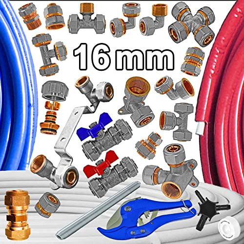 16er Schraubfittings für Aluminium Mehrschichtverbundrohr 16 x 2,0mm - Rohr rot isoliert 5 Meter Rolle von MegaHaustechnik