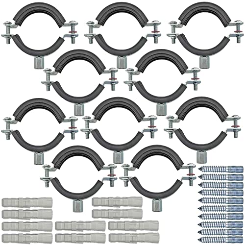 Qualitäts Rohrschellen mit Schallschutz 10-116mm | Set 10 Stück | mit Stockschraube und Dübel | Wunschgröße einfach auswählen >>> 1 1/2 Zoll = 48-53mm Durchmesser von MegaHaustechnik