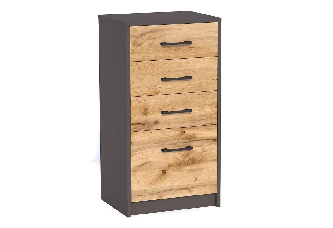 Mein-Regal Highboard, Kommode JOSH Anthrazit/Wotan Schrank 4 Schubladen B: 45 cm H: 85 cm von Mein-Regal