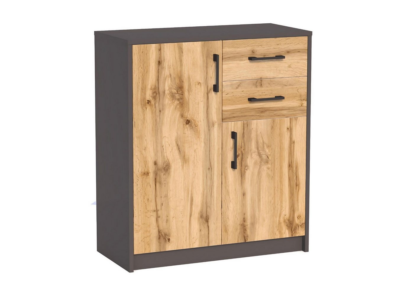 Mein-Regal Highboard, Kommode STEN Anthrazit/Wotan Schrank 2 Türen 2 Schubladen von Mein-Regal