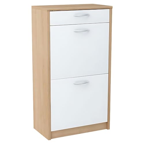 Mein-Regal Schuhkipper NALA Natur/Weiß, Sideboard für Schlafzimmer, Wohnzimmer und Flur Moderne Kommode mit 2 Kippfächer, 1 Schublade LxBxH 50x28x92 cm von Mein-Regal