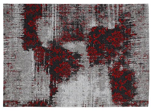 REAL ROSE Vintage Patchwork Velour Teppich in grau-rot, Größe: 120x180 cm von Mein Teppichmarkt Teppichträume werden wahr!