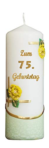 Meissner-Handel Auswahl * Jubiläumskerze/Geburtstagskerze ''Zum 75. Geburtstag'' * grün * mit farbigen Wachsauflagen * (Motiv 003) Auswahl Motiv + Farbe von Meissner-Handel