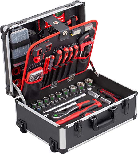 Meister Werkzeugtrolley 238-teilig - Werkzeug-Set - Teleskophandgriff / Profi Werkzeugkoffer befüllt / Werkzeugkiste fahrbar auf Rollen / Werkzeugbox komplett, Schwarz/Silber, 8971480 Meister Werkzeugtrolley 238-teilig - Werkzeug-Set - Teleskophandgriff / Profi Werkzeugkoffer befüllt / Werkzeugkiste fahrbar auf Rollen / Werkzeugbox komplett, Schwarz/Silber, 8971480 von Meister