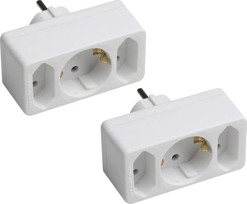 Meister Zwischenstecker 3-fach - 2 Stück im Set - Mit Euro- & Schuko-Steckplatz - weiß - IP20 Innenbereich - Stromsparende Nutzung / Steckdosenadapter / Eurostecker / Schukostecker / 7423600 Weiß von Meister