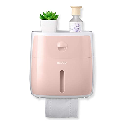 Meiyijia Toilettenpapierhalter Ohne Bohren, mit Schublade und Sichtbares Fenster Badezimmer Multifunktions Aufbewahrungsbox (Rosa) von Meiyijia