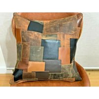 Melbourne Leather Co Patchwork-Kissenbezug Aus Echtem Leder, Kissenbezug, Lederkissen, Vintage-Leder-Kissenbezug in Hellbraun von MelbourneLeathrCo