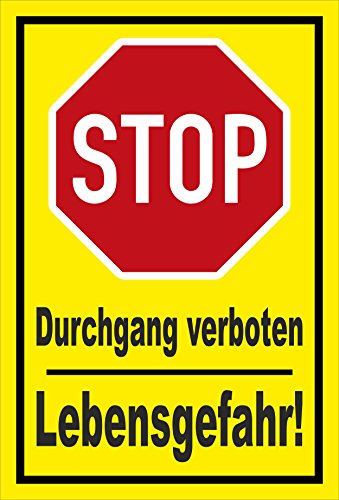 Melis-Folienwerkstatt Schild - Stop - Halt - Durchgang verboten - Lebensgefahr – 15x10cm mit Bohrlöchern | stabile 3mm Starke Aluminiumverbundplatte – S00357-017-C +++ in 20 Varianten erhältlich von Melis-Folienwerkstatt