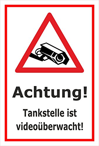 Melis Folienwerkstatt Video-Überwachung Schild - Tankstelle - videoüberwacht - 45x30cm | stabile 3mm Starke PVC Hartschaumplatte – S00349-022-B – Kamera-Überwachung +++ in 20 Varianten erhältlich von Melis Folienwerkstatt