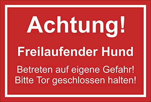 Schild Achtung - Freilaufender Hund 30x20cm - Bohrlöcher - 3mm Hartschaum – 20 Var S00017-016-D von Melis-Folienwerkstatt