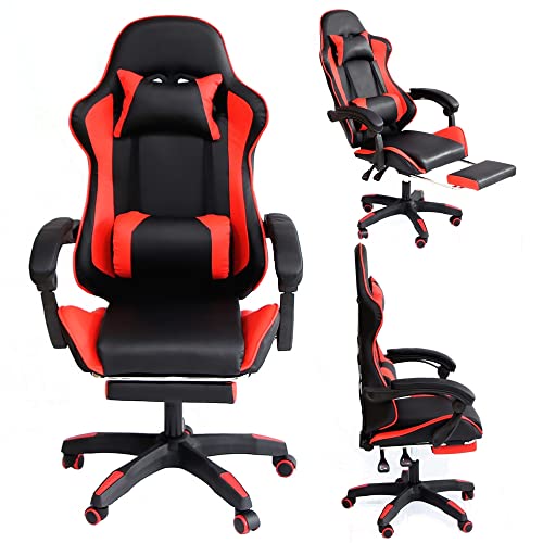 Melko Gamingstuhl Bürostuhl mit Fußstütze in Schwarz Rot Ergonomischer Racing Stuhl Office Schreibtischstuhl Chefsessel Gaming Sessel Gamer Stuhl Racer Sportsitz PC Chair von Melko