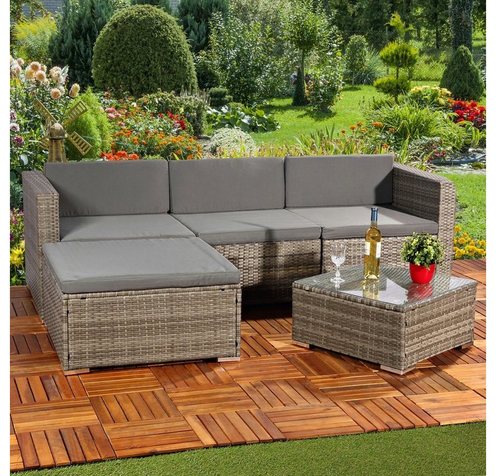 Melko Gartenlounge-Set Gartengarnitur Lounge Polyrattan 5tlg. Sitzgruppe Gartenset, (Set), Schraub-Ausgleich-Standfüße von Melko