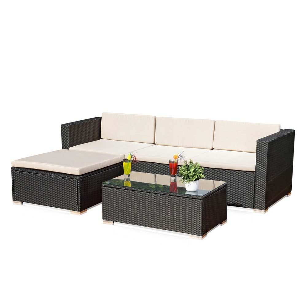 Melko Gartenlounge-Set Gartengarnitur Lounge Polyrattan 5tlg. Sitzgruppe Gartenset, (Set), Schraub-Ausgleich-Standfüße von Melko