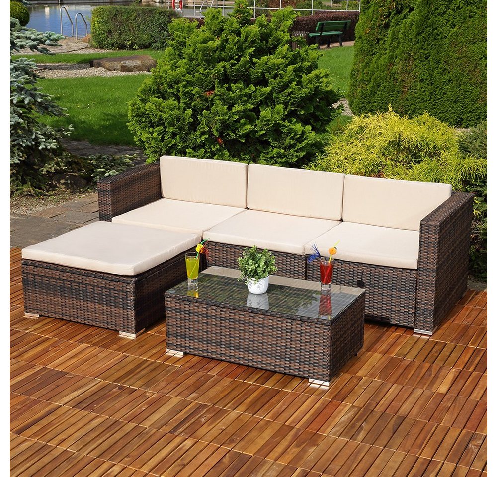 Melko Gartenlounge-Set Gartengarnitur Lounge Polyrattan 5tlg. Sitzgruppe Gartenset, (Set), Schraub-Ausgleich-Standfüße von Melko