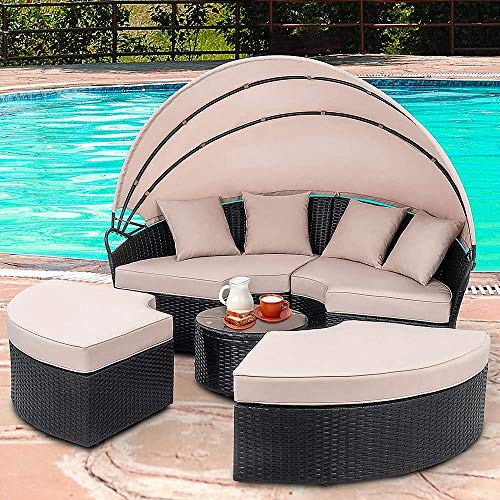 Melko Sonneninsel Polyrattan Gartenmuschel Gartenlounge Sonnenliege Gartenliege Rattanmöbel von Melko