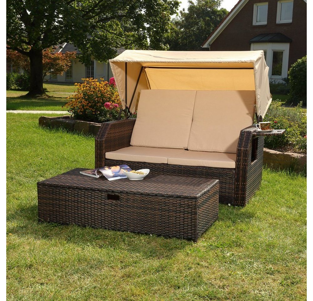 Melko Strandkorb Rattan Strandkorb Sonnenbett Dach Sonnenliege Relaxliege Gartenmöbel, BxTxH: 145x143x130 cm von Melko