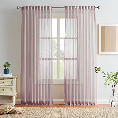 Melodieux Gardinen Violett mit Kräuselband Transparent Vorhänge für Wohnzimmer 2er Set, 225x140cm von Melodieux