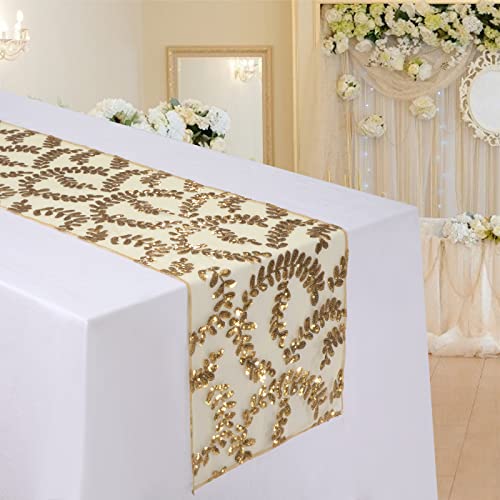 MengH-SHOP Tischläufer Pailletten Gold Blätter Muster Tischdecken Tischfahne Dekoration für Party Hochzeit Geburtstag Baby Duschen 30 * 280cm von MengH-SHOP
