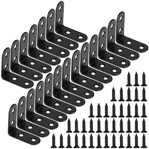 Winkelverbinder 90 Grad Winkel Klammern L-form Rechtwinkliges Edelstahl Ecke Klammer Möbel Angle Brackets mit Screws für Tabelle Stuhl Bücherregal 40 * 40mm Schwarz 20 Stücke von MengH-SHOP